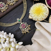 Vriksham Traditional Gold-Plated With AD Stone Peandant Hasli Choker-Gold Bead-G20524